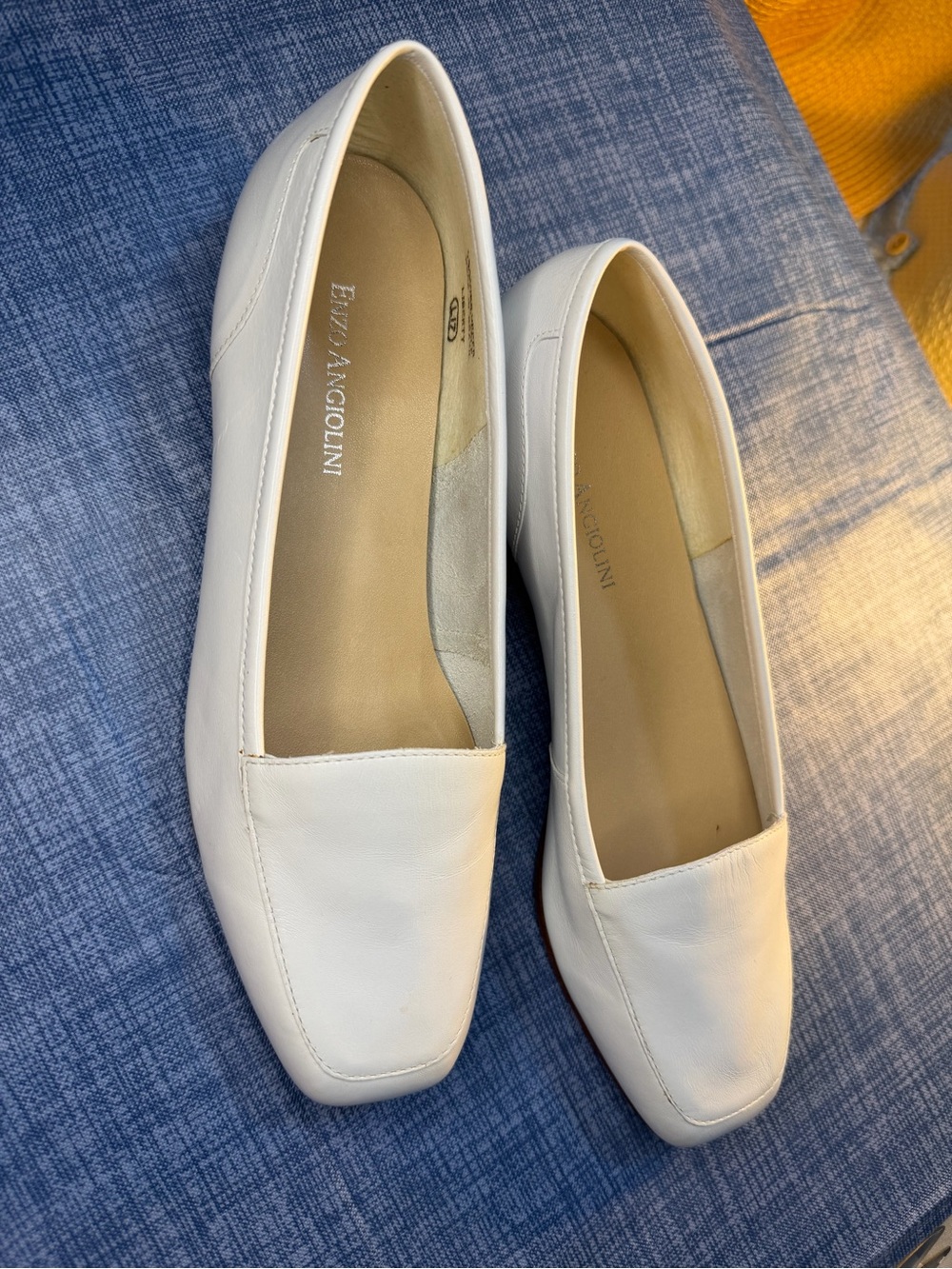 Enzo Angiolini White Leather Square-Toe Loafers